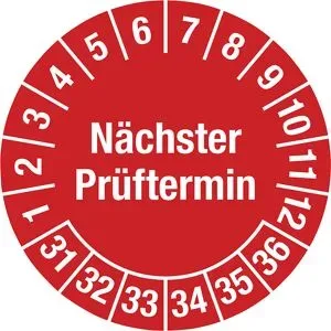 kaiserkraft Prüfplakette, Mehrjahreszahlen, sicherheitsgestanzte Folie, Ø 30 mm, VE 10 Stk, 31 - 36, rot