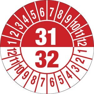 kaiserkraft Prüfplakette, Mehrjahreszahlen, Dokumentenfolie, Ø 30 mm, VE 10 Stk, 31/32, rot