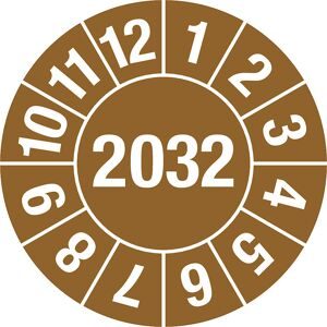 kaiserkraft Prüfplakette, Jahreszahl 4-stellig, Dokumentenfolie, Ø 25 mm, VE 10 Stk, 2032, braun