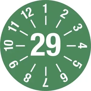 kaiserkraft Prüfplakette, Jahreszahl, Dokumentenfolie, Ø 30 mm, VE 10 Stk, 29, grün