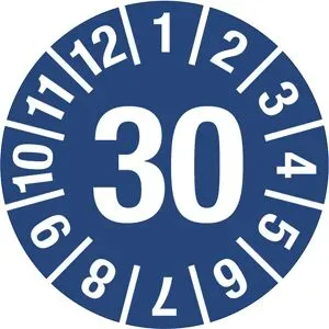 kaiserkraft Prüfplakette, Jahreszahl, Dokumentenfolie, Ø 15 mm, 30, blau