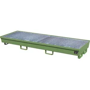 Stahl-Auffangwanne mit Randprofilierung, für 4 x 200-l-Fässer, LxB 2400 x 800 mm, grün RAL 6011 eurokraft pro