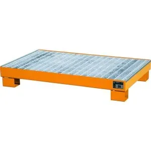 Stahl-Auffangwanne, LxBxH 800 x 1300 x 205 mm, lackiert orange RAL 2000, mit Gitterrost eurokraft pro