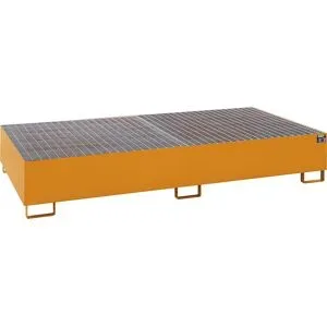 Stahl-Auffangwanne für Tankcontainer IBC / KTC, LxBxH 2650 x 1300 x 435 mm, Auffangvolumen 1000 l, lackiert, orange RAL 2000 eurokraft pro