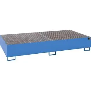 Stahl-Auffangwanne für Tankcontainer IBC / KTC, LxBxH 2650 x 1300 x 435 mm, Auffangvolumen 1000 l, lackiert, blau RAL 5012 eurokraft pro