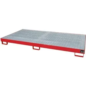 Regal-Bodenwanne, 246 l Auffangvolumen, LxBxH 2650 x 1300 x 210 mm, mit Gitterrost, rot lackiert eurokraft pro