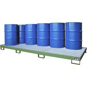Stahl-Auffangwanne, Auffangvolumen 240 l, für 10 x 200 l Fässer, grün eurokraft pro