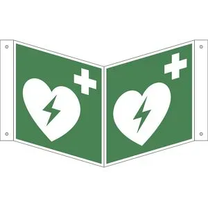 kaiserkraft Rettungszeichen, Automatisierter externer Defibrillator, VE 10 Stk, Kunststoff, Nasenschild, 150 x 150 mm