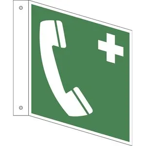 kaiserkraft Rettungszeichen, Notruftelefon, VE 10 Stk, Kunststoff, Fahnenschild, 150 x 150 mm