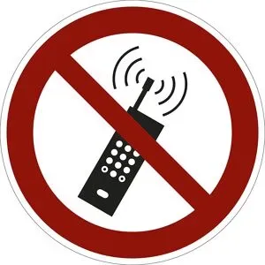 kaiserkraft Verbotszeichen, Eingeschaltete Mobilfunktelefone verboten, VE 10 Stk, Aluminium, Ø 200 mm