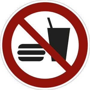 kaiserkraft Verbotszeichen, Essen und Trinken verboten, VE 10 Stk, Folie, Ø 200 mm