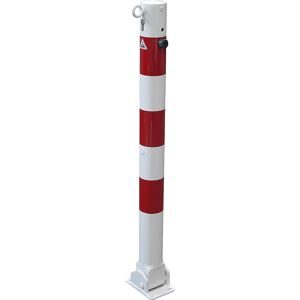 Absperrpfosten, Ø 76 mm, weiß / rot, klappbar mit Profilzylinder, mit 1 Öse Schake