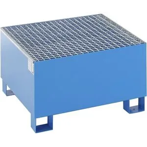 Stahl-Auffangwanne für 200-l-Fässer, LxBxH 800 x 800 x 465 mm, mit Zulassung, blau pulverbeschichtet, mit Gitterrost eurokraft basic