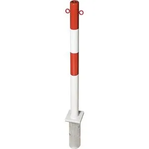 Sperrpfosten aus Stahl, zum Einbetonieren, Ø 60 mm, rot-weiß, 2 Kettenösen Moravia