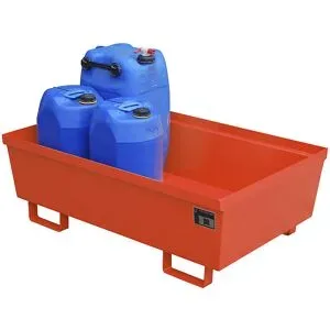 Stahl-Auffangwanne mit Randprofilierung, LxBxH 1200 x 800 x 415 mm, ohne Rost, rot RAL 3000 eurokraft pro