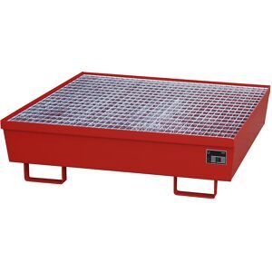 Stahl-Auffangwanne mit Randprofilierung, für 4 x 200-l-Fässer, LxB 1200 x 1200 mm, rot RAL 3000 eurokraft pro