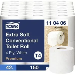 Toilettenpapier, extraweich, 4-lagig, VE 42 Rollen à 150 Blatt, weiß, ab 2 VE TORK