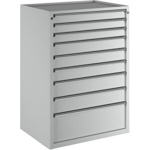Schubladenschrank, BxT 910 x 675 mm, Schubladentraglast 100 kg, 9 Schubladen, Höhe 1280 mm, Front lichtgrau ANKE