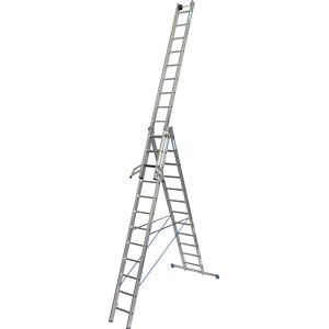 Vielzweckleiter Krause, 3-teilig, Stufen T 80 mm & Sprossen T 30 mm, Quertraverse, TRBS 2121-2, mit 3 x 12 Sprossen, Alu