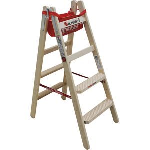 Holz-Stehleiter mit Komfort-Stufen, beidseitig begehbar, 2 x 4 Stufen euroline