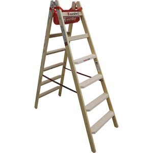 Holz-Stehleiter mit Komfort-Stufen, beidseitig begehbar, 2 x 6 Stufen euroline
