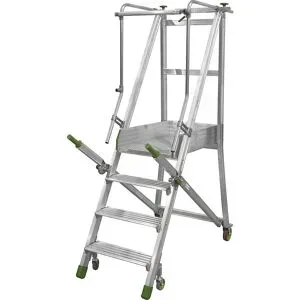kaiserkraft Mobile Alu-Podesttreppe, klappbar, mit gerieften Aluminiumstufen, 4 Stufen inkl. Plattform