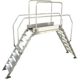 kaiserkraft Alu-Leiternüberstieg, Gesamtbelastung 200 kg, 7 Stufen, Plattform 1200 x 530 mm