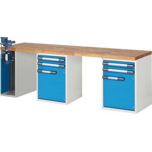 Werkbank, Baukastensystem Serie 7000, 4 Schubladen, 2 Türen, 1 Schraubstock (Klapp-Lift) linksseitig, BxT 2500 x 700 mm eurokraft pro