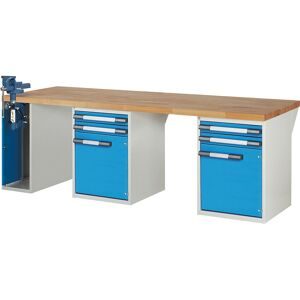 Werkbank, Baukastensystem Serie 7000, 4 Schubladen, 2 Türen, 1 Schraubstock (Klapp-Lift) linksseitig, BxT 2500 x 900 mm eurokraft pro