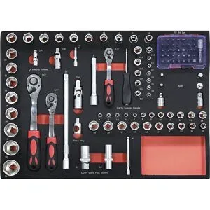 kaiserkraft Werkzeug-Shadowboard, Steckschlüssel-Satz 108tlg, für BxT 525 x 390 mm, mit 3 Ratschen