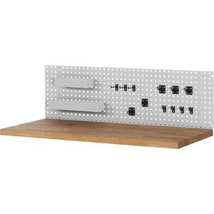 Lochplatte inklusive Halter-Set, zur Werkbankmontage, mit 2 Kästen und 12 Halterungen, BxTxH 2500 x 15 x 450 mm RAU