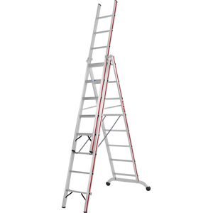 Alu-Mehrzweckleiter, Industrieausführung, 3 x 8 Sprossen, max. Arbeitshöhe 6,35 m HYMER