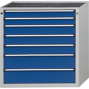 Schubladenschrank ohne Platte, Breite 910 mm, Schubladentraglast 200 kg, 7 Schubladen, Front enzianblau ANKE