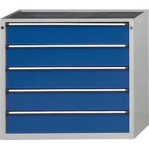 Schubladenschrank ohne Platte, Breite 1060 mm, Schubladentraglast 200 kg, 5 Schubladen, Front enzianblau ANKE