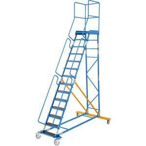 Mobile Podestleiter, Siebdruck-Stufeneinlage, 14 Stufen eurokraft pro