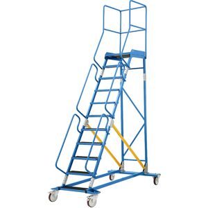 Mobile Podestleiter, Riefengummi-Stufeneinlage, 11 Stufen eurokraft pro