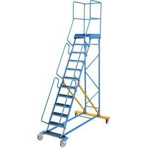 Mobile Podestleiter, Riefengummi-Stufeneinlage, 12 Stufen eurokraft pro