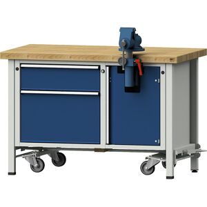 Kompaktwerkbank, fahrbar, fahrbar, mit 1 Schublade und Schraubstock, Breite 1270 mm ANKE