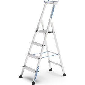 Profi-Stufenleiter, einseitig begehbar, Aluminium eloxiert, mit Werkzeugablage, für Handwerk und Industrie, 4 Stufen inkl. Plattform ZARGES