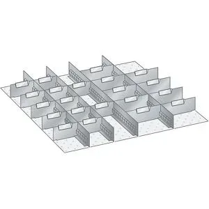 Schubladeneinteilungsmaterial-Set, 4 Schlitzwände und 21 Trennbleche, 25-teilig, für Fronthöhe 50 mm LISTA