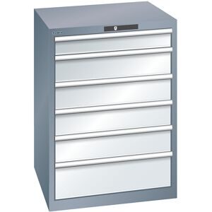 Schubladenschrank, Stahlblech, HxB 1000 x 717 mm, 6 Schubladen, grau metallic / lichtgrau LISTA