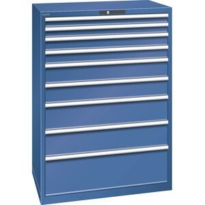 Schubladenschrank, Stahlblech, HxB 1450 x 1023 mm, 9 Schubladen, Tragkraft 200 kg, enzianblau LISTA