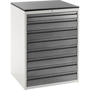 Schubladenschrank mit Teleskopführungen, Höhe 1030 mm, Schubladen 1 x 90, 7 x 120 mm, lichtgrau / anthrazit, Breite 770 mm RAU