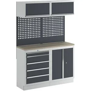 kaiserkraft Werkstattschranksystem mit Flügeltür- und Schubladenunterschrank, BxT 1360 x 460 mm, lichtgrau / anthrazitgrau