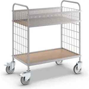 Büro-Etagenwagen, Tragfähigkeit 150 kg, mit 2 Etagen, 4 Lenkrollen, 2 mit Doppelstopp, Rad-Ø 100 mm eurokraft pro
