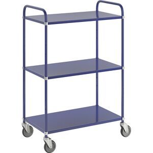 Leichter Etagenwagen Höhe 1445 mm, mit 3 Metallböden, blau, 4 Lenkrollen Kongamek