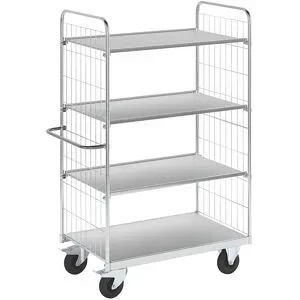 Flexibler Etagenwagen, mit 4 Böden, Länge 1190 mm, Lenkrollen mit Stopp Kongamek