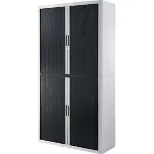 Rollladenschrank easyOffice®, 4 Fachböden, Höhe 2040 mm, weiß / schwarz Paperflow