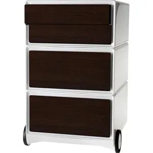 Rollcontainer easyBox®, 2 Schubladen, 2 Schübe flach, weiß / Wenge EasyBox