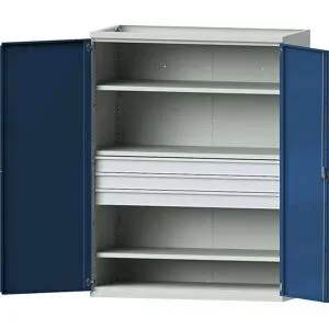 Schwerlastschrank JUMBO mit 3 Fachböden, 3 Schubladen à 120 mm, HxBxT 1950 x 1484 x 690 mm ANKE